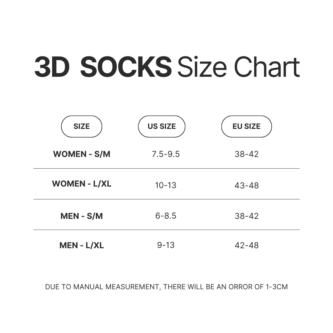 3D Socks Size Chart - A Court of Thorns and Roses Shop